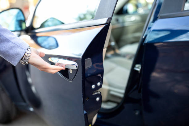 istock Close up of a hand holding the door handle 1134012976