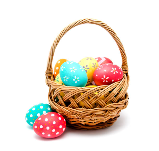 istock Perfect colorful handmade easter eggs in the basket isolated 1134016169