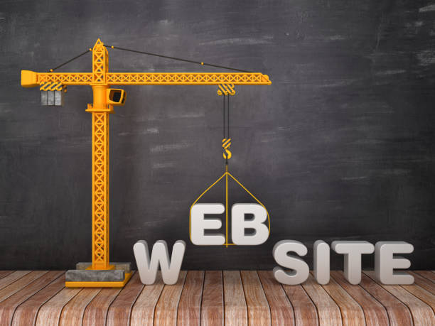 istock Tower Crane with WEBSITE Word on Chalkboard Background - 3D Rendering 1134017225