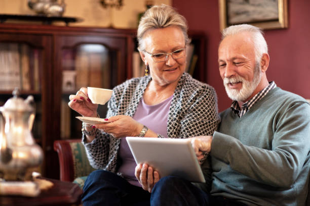 istock Senior couple having fun with the internet 1134019351