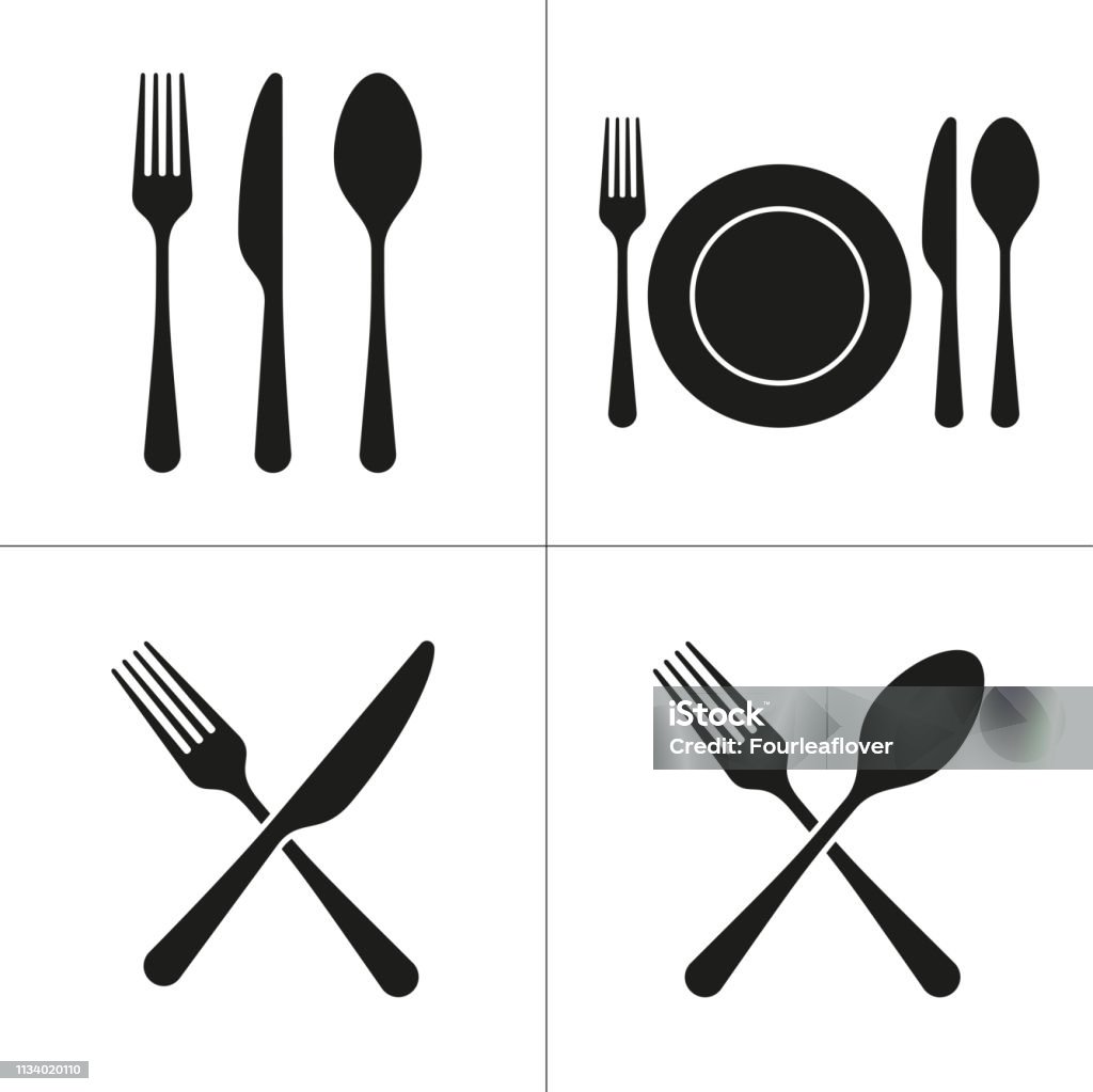 Cutlery Restaurant Icons Black Cutlery Restaurant Icons isolated on white background Fork stock vector