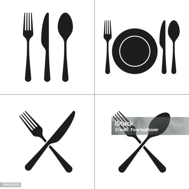 Cutlery Restaurant Icons Stock Illustration - Download Image Now - Fork, Table Knife, Silverware