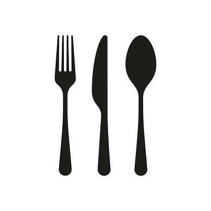 Fork, spoon and knife icons isolated on white background