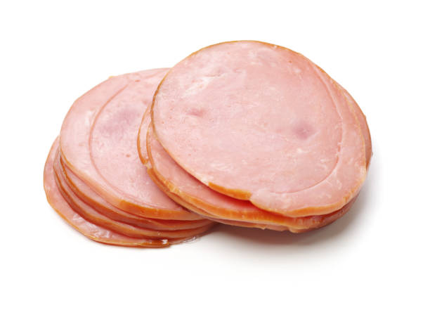 cooked boiled ham sausage on white background cooked boiled ham sausage on white background baloney photos stock pictures, royalty-free photos & images