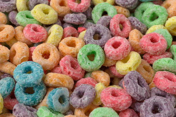 istock Dry sugar coated fruity flavored cereal close view 1134024190