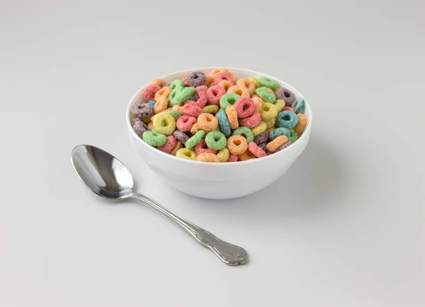 istock Dry sugar coated fruity flavored cereal in a bowl 1134024200