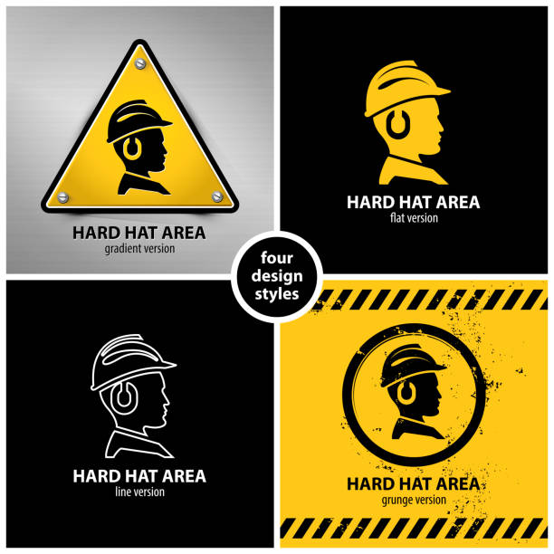 ilustrações, clipart, desenhos animados e ícones de jogo de símbolos da área do chapéu duro - hardhat helmet hat construction