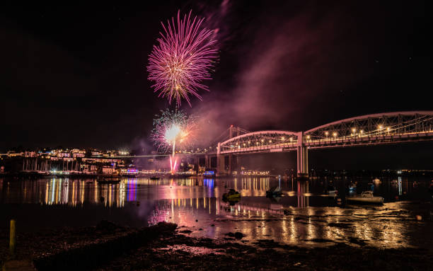 istock Fireworks over the Tamar Bridge 1134025157