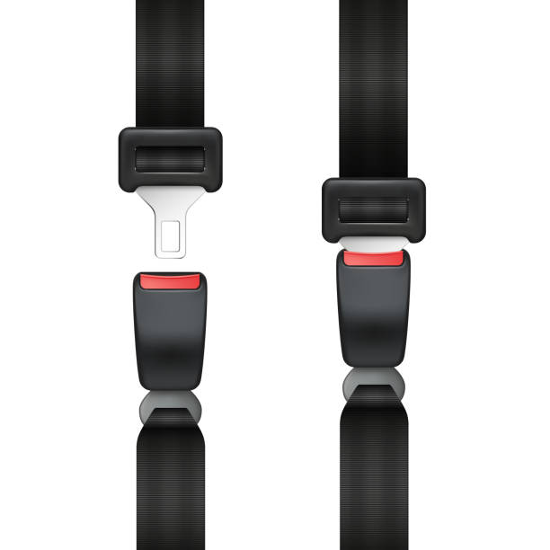 Vector realistic group of open and closed seat belt isolated on white background - safe transportation Vector realistic group of open and closed seat belt isolated on white background - safe transportation seat belt stock illustrations