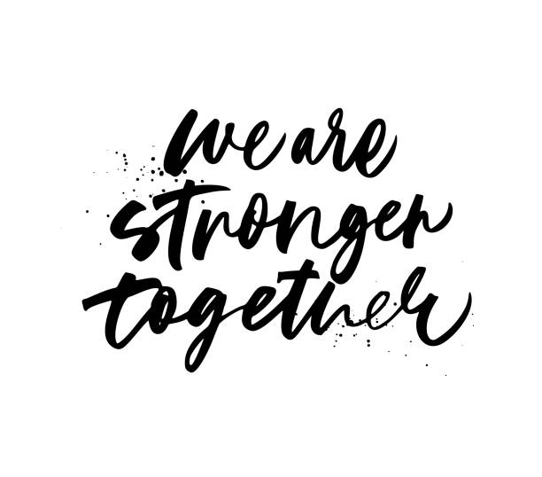 We are stronger together phrase. Vector hand drawn brush style modern calligraphy. We are stronger together phrase. Dot texture. Hand drawn brush style modern calligraphy. Vector illustration of handwritten lettering. sayings stock illustrations