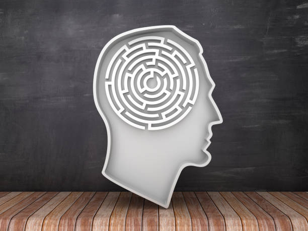 istock Human Head Shape with Maze on Chalkboard Background - 3D Rendering 1134028840
