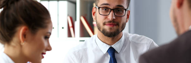 istock Handsome smiling bearded clerk man wearing glasses 1134030465
