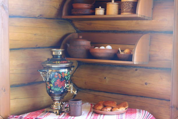 istock The interior of a log house. 1134033246