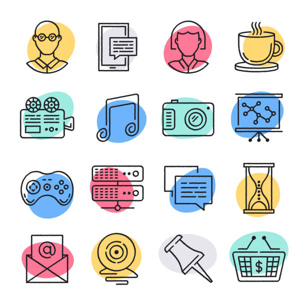 illustrations, cliparts, dessins animés et icônes de freelance carrière succès doodle style vector icon set - cartoon business meeting coffee