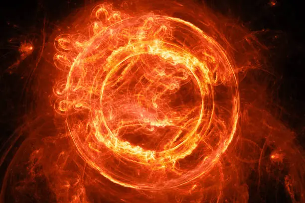 Fiery glowing plasma flame portal, computer generated abstract background, 3D rendering