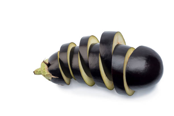 Eggplant slices, one eggplant cut up in slices Isolated on a white background