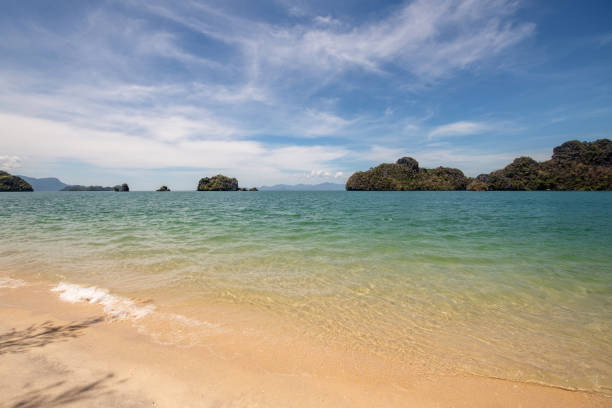 Langkawi, Malaysia: Small wooded Islands on the beautiful Tanjung Rhu beach in the north of Langkawi Island.
