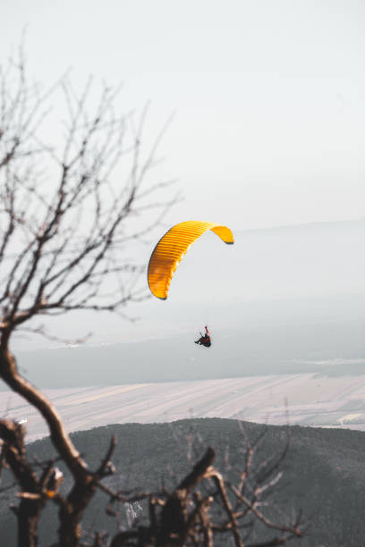 Paraglider Paraglider starting of a cliff fallschirm stock pictures, royalty-free photos & images