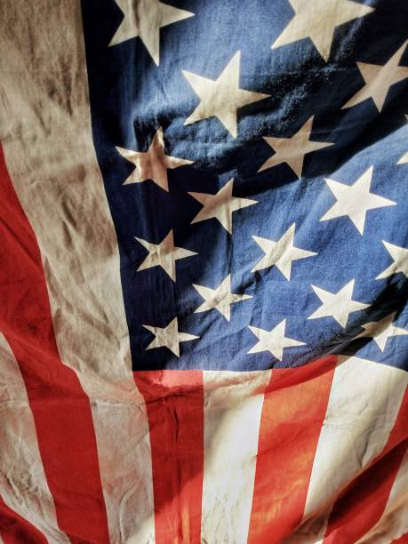 istock Closeup of ruffled American flag. 1134040180