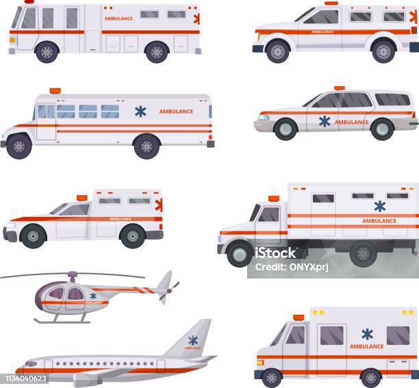 Ambulance Cars Health Rescue Service Vehicle Van Helicopter Paramedic  Emergency Hospital Urgent Auto 911 Vector Cartoon Pictures Stock  Illustration - Download Image Now - iStock
