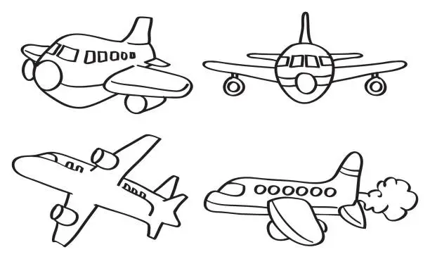 Vector illustration of Cartoon Airplane Vector Line Art Illustration