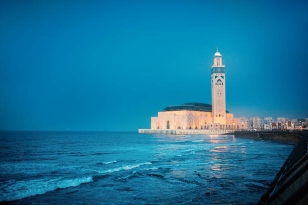 The largest Mosque in Morocco during a sunset. The Hassan II Mosque. Beautiful sunset in Casablanca. The largest Mosque in Morocco during a sunset. The Hassan II Mosque. Beautiful sunset in Casablanca. casablanca morocco stock pictures, royalty-free photos & images