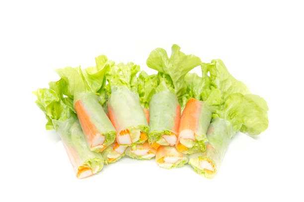 istock Fresh vegetable salad roll in rice noodle on white background 1134043477