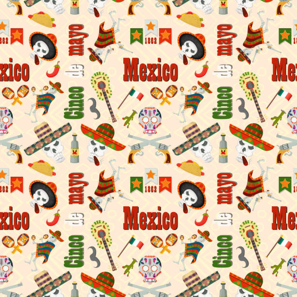 istock seamless pattern_2_illustration in flat style, the theme of Cinco de mayo celebration, consists of illustrations of Mexican theme 1134044649