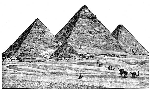 illustrazioni stock, clip art, cartoni animati e icone di tendenza di incisione piramidi egiziane nel 1894 - egypt camel pyramid shape pyramid