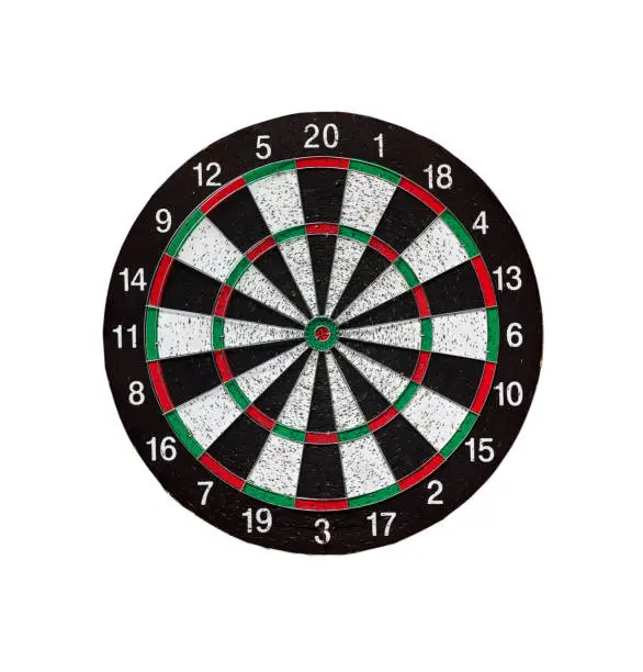 Old target dartboard isolate on white background.