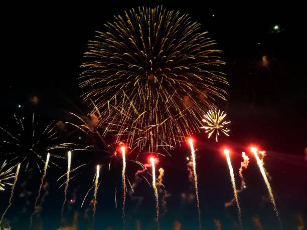 istock Fireworks in the dark night sky 1134050007