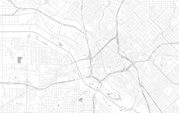 mapa ulic miasta dallas, teksas, stany zjednoczone - physical geography obrazy stock illustrations