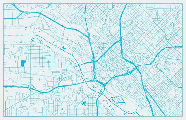 Vector illustration of Blue and White vector city map of Dallas