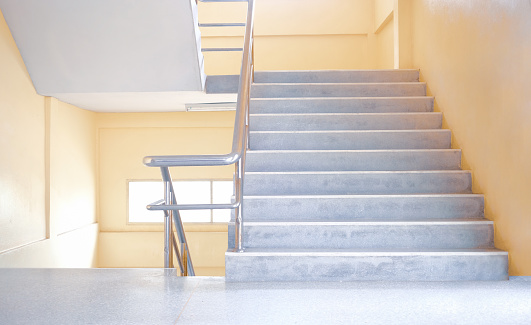 wide angle view of fire exit stairs of a modern apartment