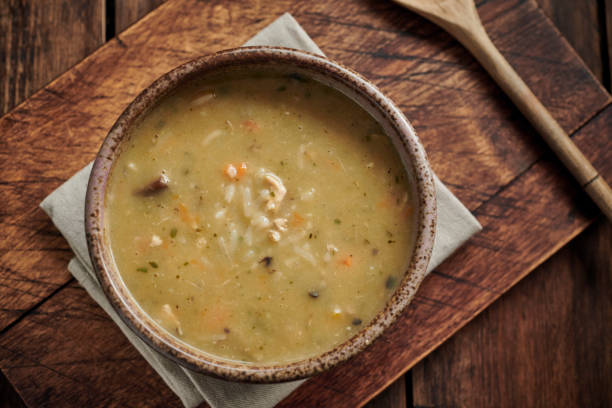 istock Rustic bowl filled with Chicken, Mushroom and rice soup. 1134055081