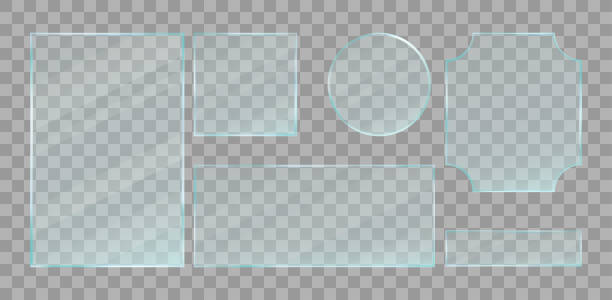 illustrations, cliparts, dessins animés et icônes de ensemble de plaques de verre transparent vert réaliste. éléments de conception vectorielle. - en verre