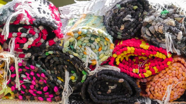 istock Rolled rugs with different colors in display 1134066360