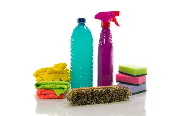 istock Cleaning supplies on white background 1134066973