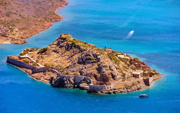 Beautiful view of the sland fortress of Spinalonga, Crete, Greece