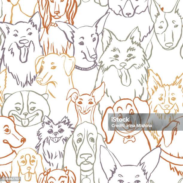 Dogs Seamless Vector Pattern Illustration With Bulldog Bobtail Dachshund Bullterrier Doberman Chihuahua Stock Illustration - Download Image Now