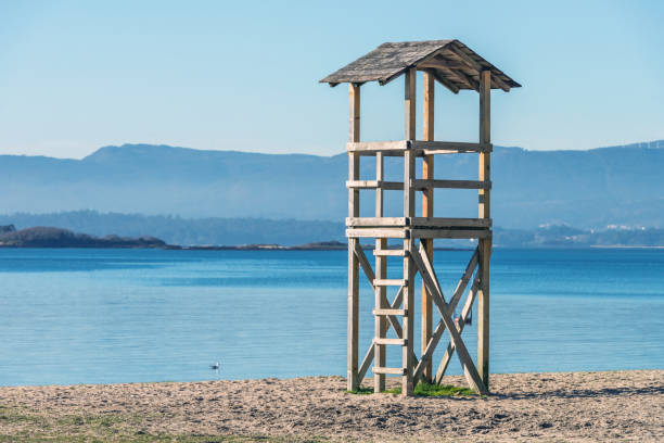 image of wooden rescue tower on the beach