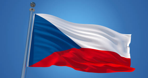 istock Czech Republic flag in the wind against clear blue sky, 3d illustration 1134067871