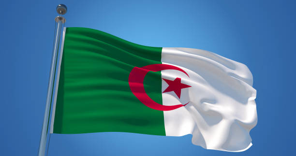 istock Algeria flag in the wind against clear blue sky, 3d illustration 1134068031