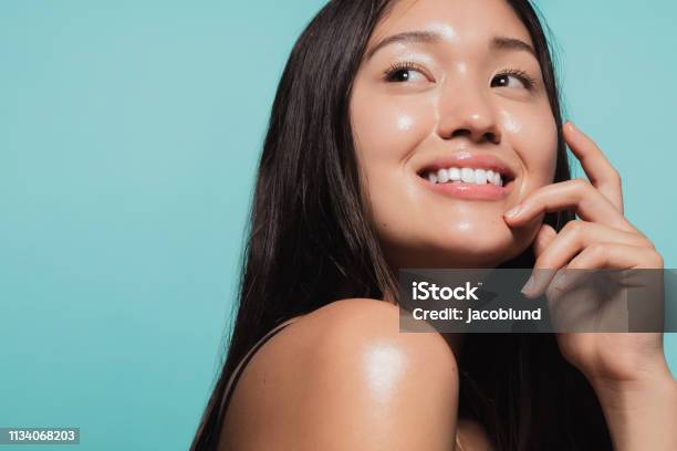 Glowing Face Of Beautiful Girl Stock Photo - Download Image Now - Skin, Beauty, Glowing