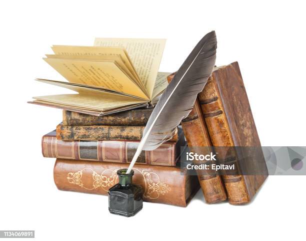 Old Books And A Quill Stock Photo - Download Image Now - Cut Out, History, Book