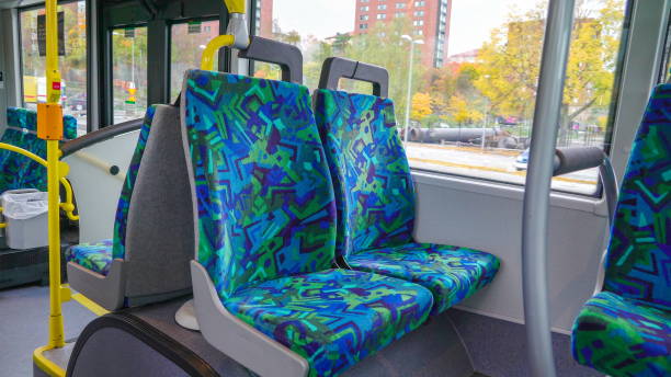 istock The blue cover seat of the bus inside that is empty 1134071609