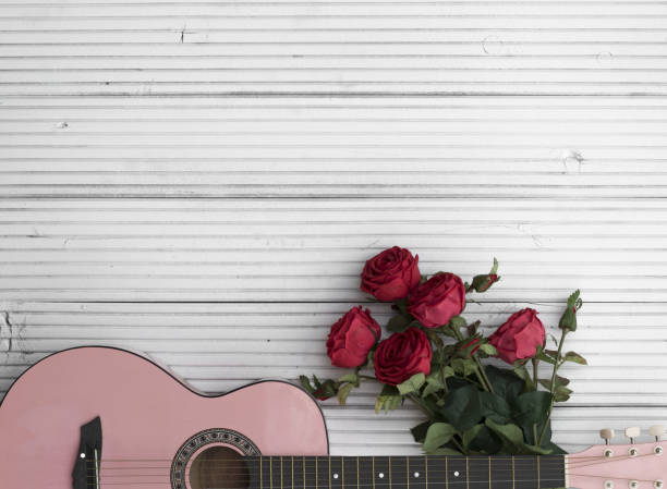 pink guitar and red roses