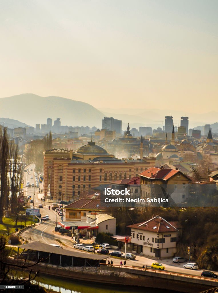 Capital A panorama of an beautiful European city, Sarajevo Monument Stock Photo