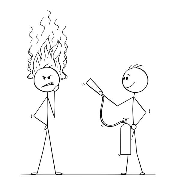 Cartoon Of Man Or Businessman Thinking Hard With Flames Coming From Head  Another Man With Fire Extinguisher Stock Illustration - Download Image Now  - iStock