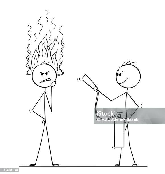 Cartoon Of Man Or Businessman Thinking Hard With Flames Coming From Head  Another Man With Fire Extinguisher Stock Illustration - Download Image Now  - iStock